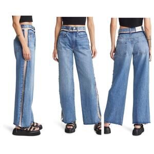 FRAME Atelier Sheer Insert High Waist Wide Leg Jeans In Azul Size 30 NWT